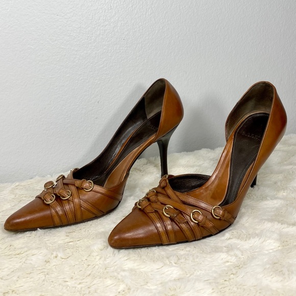 Bally Tan Leather Stilettos w/Decorative Buckles - Picture 7 of 16